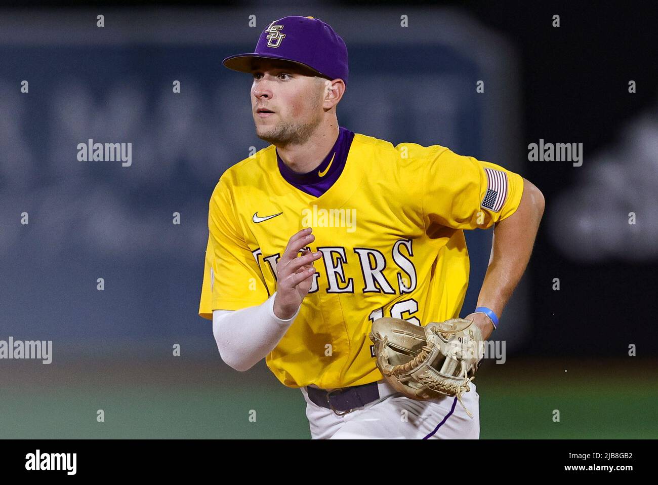 Mississippi, USA. 03rd June, 2022. Jun 3, 2022: LSU infielder Collier Cranford (16) during a college baseball game, between LSU and Kennesaw State at the NCAA Baseball Regional at Pete Taylor Park, Hattiesburg, Mississippi. Bobby McDuffie/CSM Credit: Cal Sport Media/Alamy Live News Stock Photo