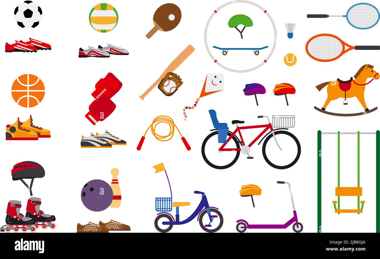 Childrens sports equipment for fun and leisure. Ball and kite flying