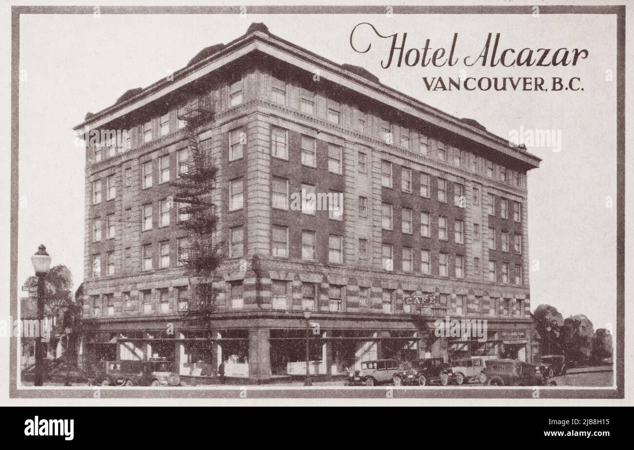Hotel Alcazar, Vancouver British Columbia Canada, approx 1920-30s lithograph postcard. unknown photographer Stock Photo