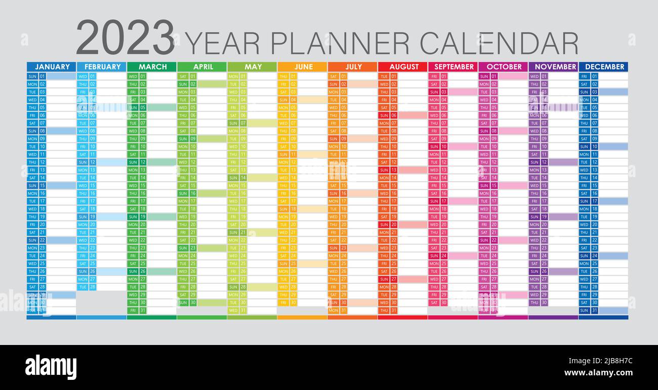 2023 Year Planner - Wall Planner Calendar Colorful - Full Editable - Vector Light Stock Vector