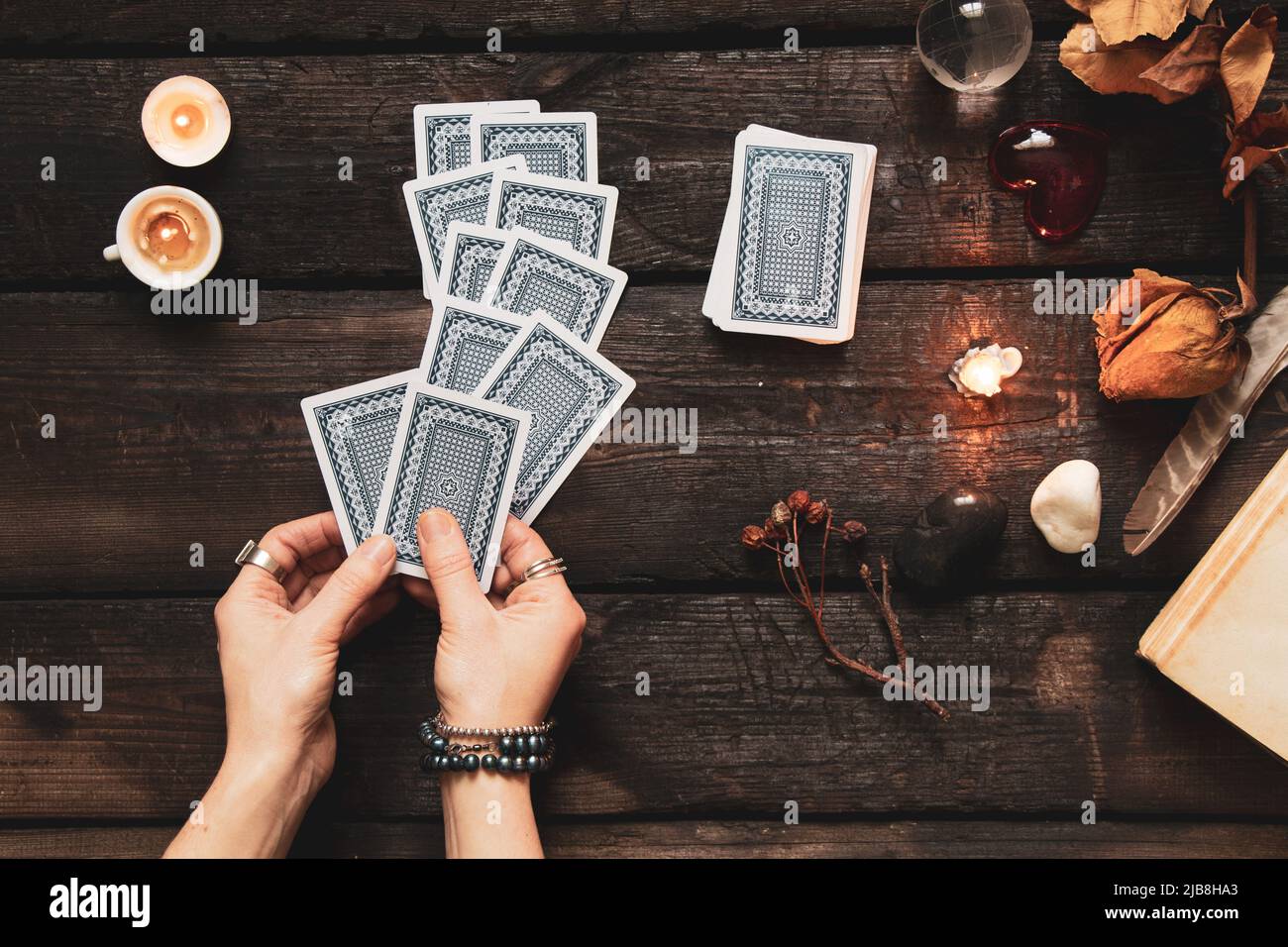 tarot fortune teller, magic and the occult, occult sciences, divination and predictions, witch Stock Photo