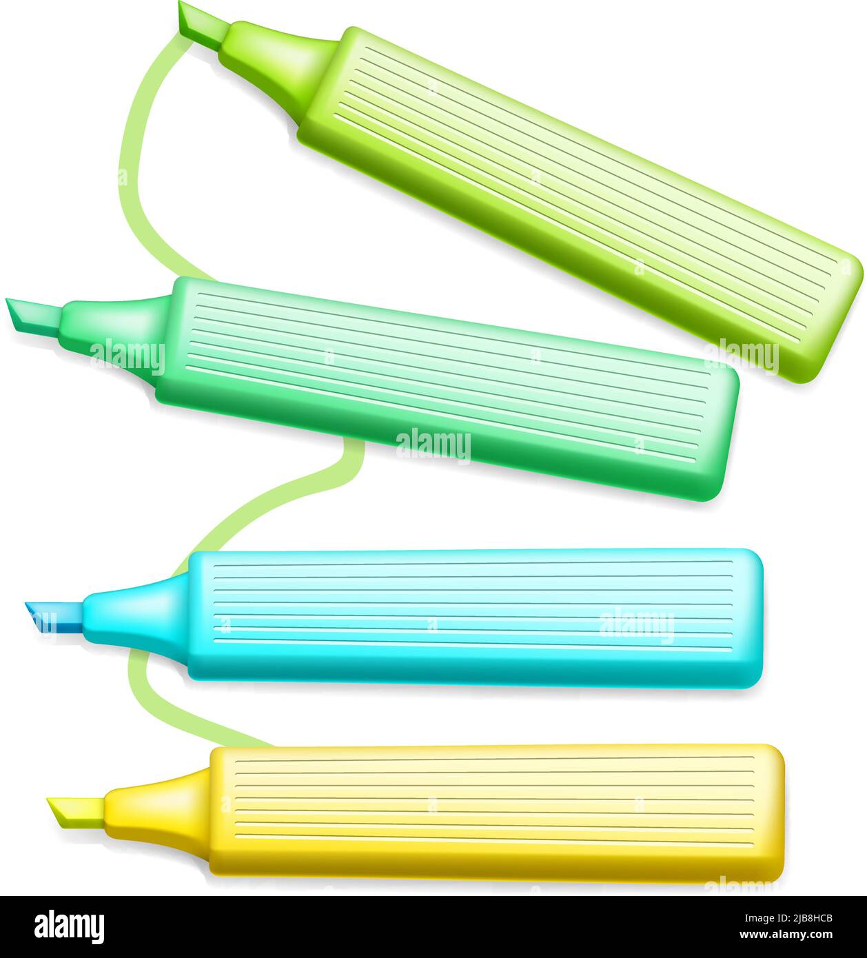 Vector Office Colored Highlighter Pens Set on white. EPS10 opacity Stock Vector