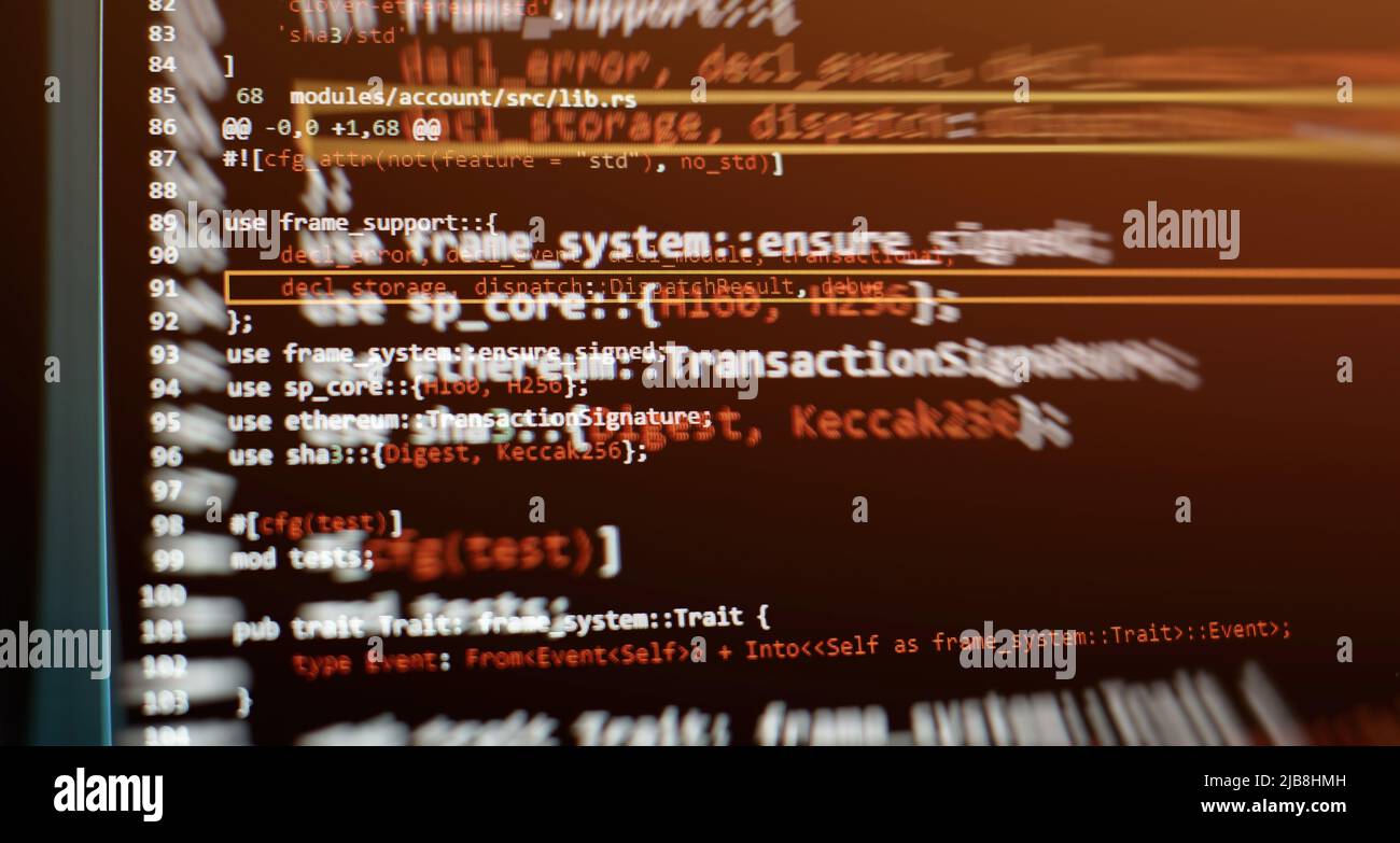 Writing programming functions on laptop. Big data and Internet of things trend. Software development. Internet security hacke Stock Photo
