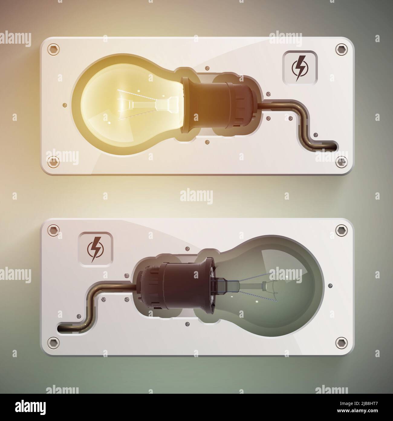 Creative template of realistic light bulb composition with lights on