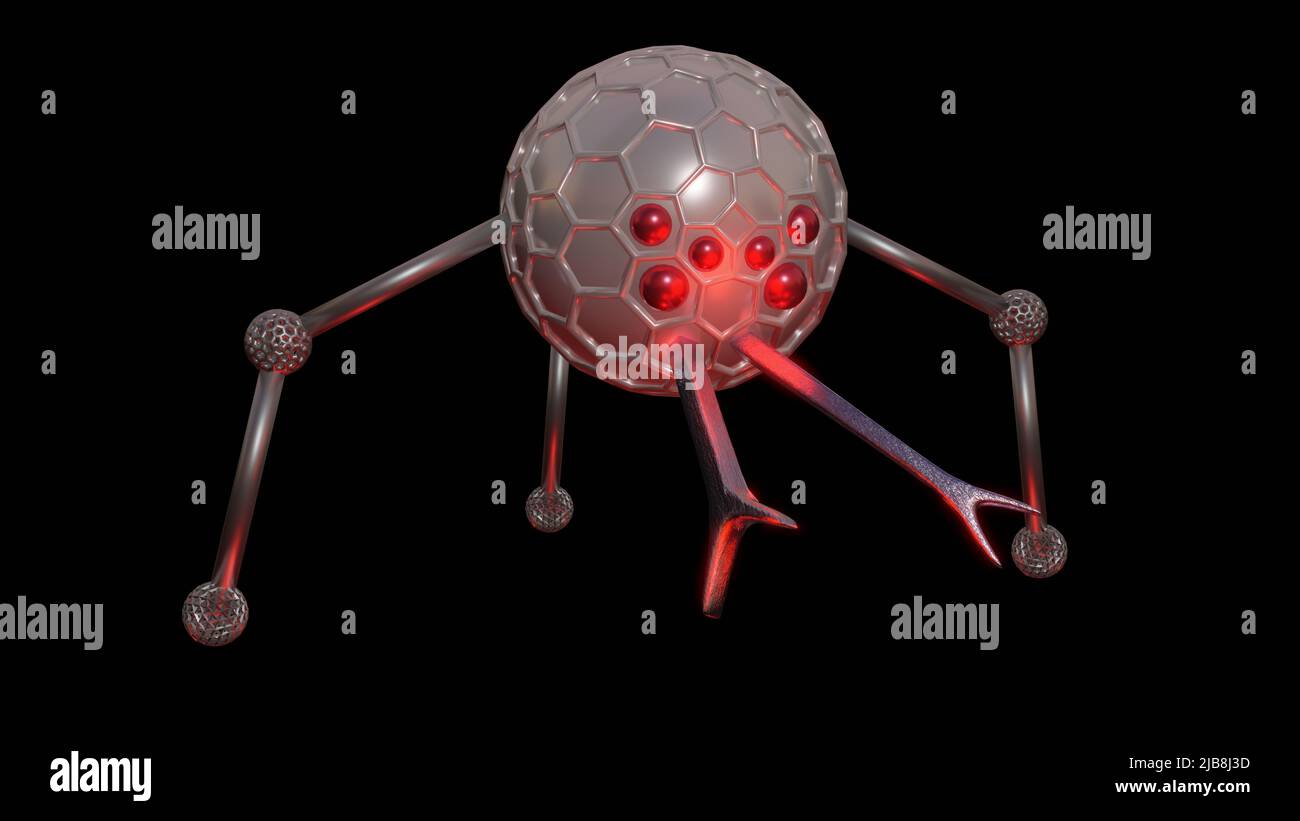 Nanobots , micro-robotics. Miniature robots with spider , crab like design forms. 3d render illustration Stock Photo