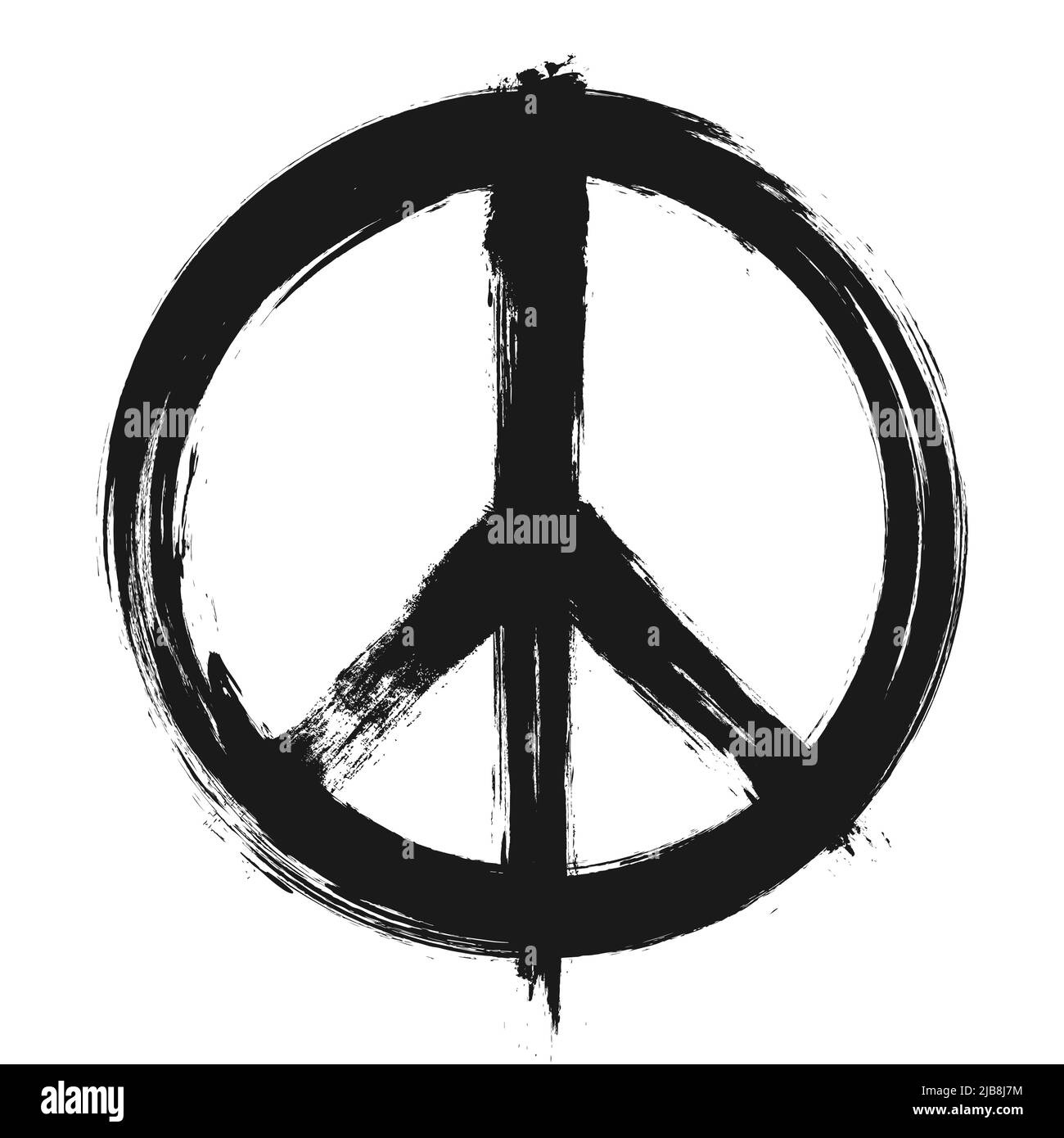 The Campaign for Nuclear Disarmament ( CND ) Symbol . Realistic ink painting design . Black color grunge style . Peace and hippie pacifist concept . V Stock Vector