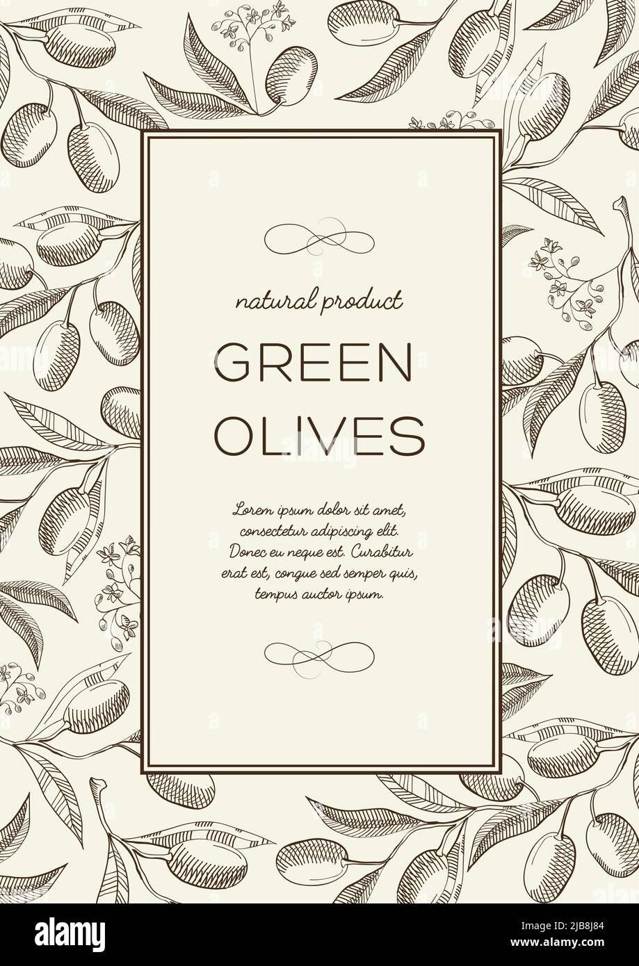 Abstract botanical natural poster with text in rectangle frame and ...