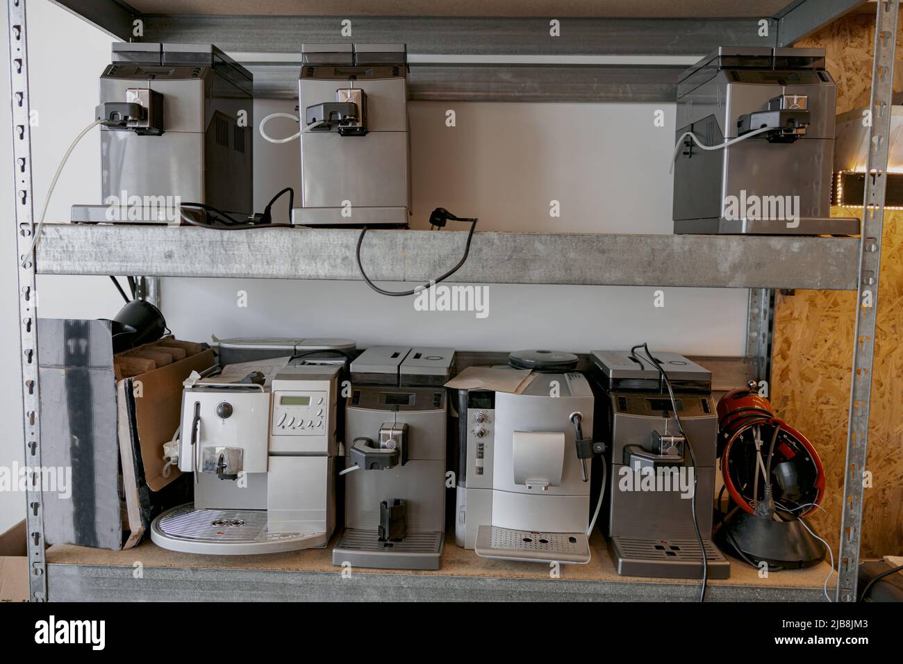 Warehouse with coffee machines ready to work Stock Photo Alamy