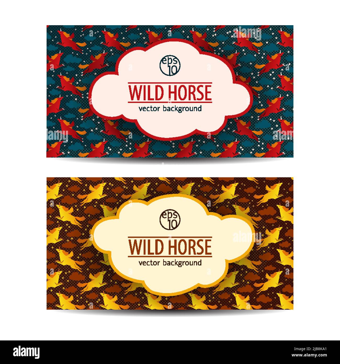 Unicorns horizontal banners set with wings and horns vector Stock Vector