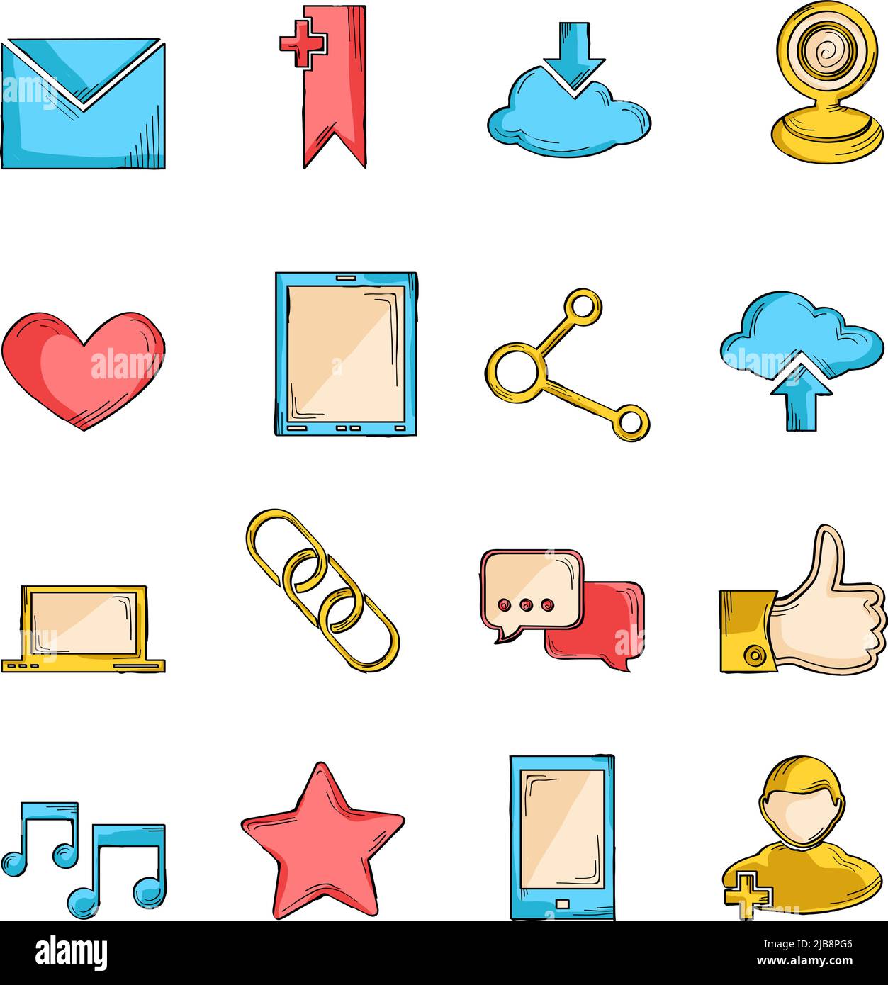 Social network icons sketch line set with communication user interface ...