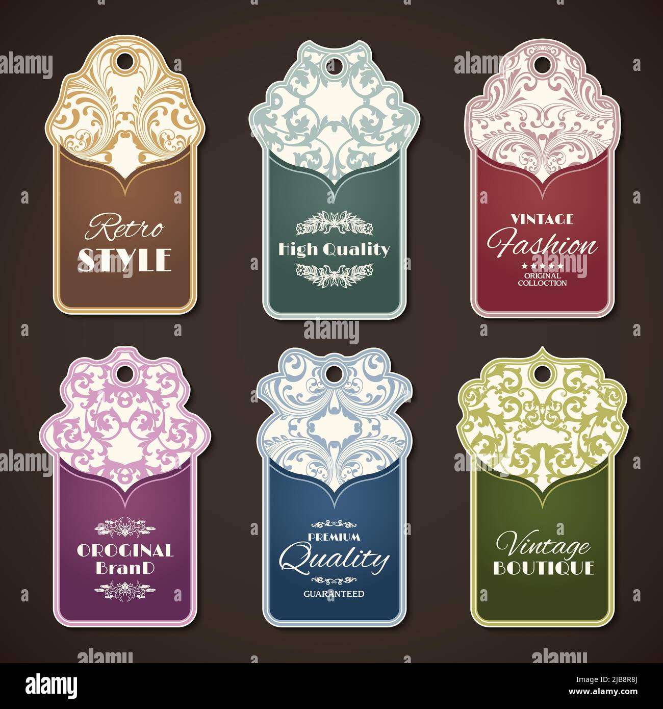 Retro style original brand vintage boutique labels set isolated vector