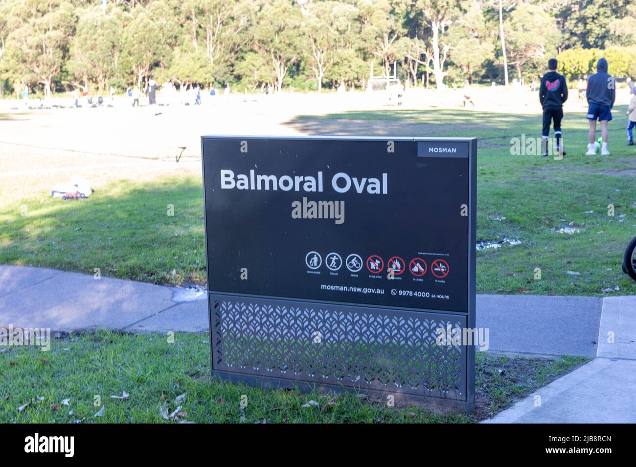 Balmoral sports oval in the beach suburb of Balmoral in Mosman,Sydney, used for rugby and football soccer matches,NSW,Australia Stock Photo