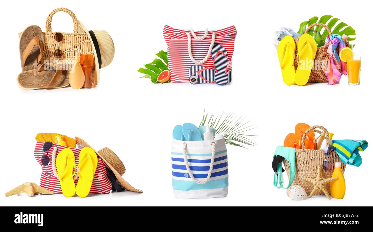 Set of beach accessories isolated on white Stock Photo - Alamy