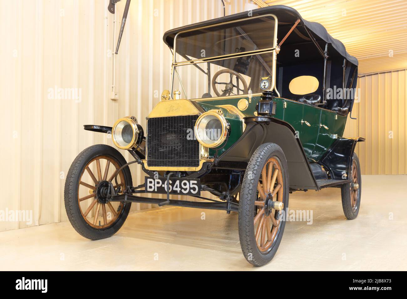 GALDAMES, SPAIN-AUGUST 8, 2021: 1914 Ford T Tourer in Torre Loizaga (Miguel de la Via) Car Museum Stock Photo