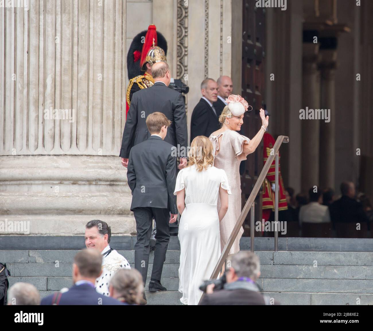 London uk 3rd june 2022 Tim Laurence Sophie Countess of Wessex,Lady Louise Windsor , James Viscount Severn Service of Thanksgiving for Queen Elizabeth Stock Photo