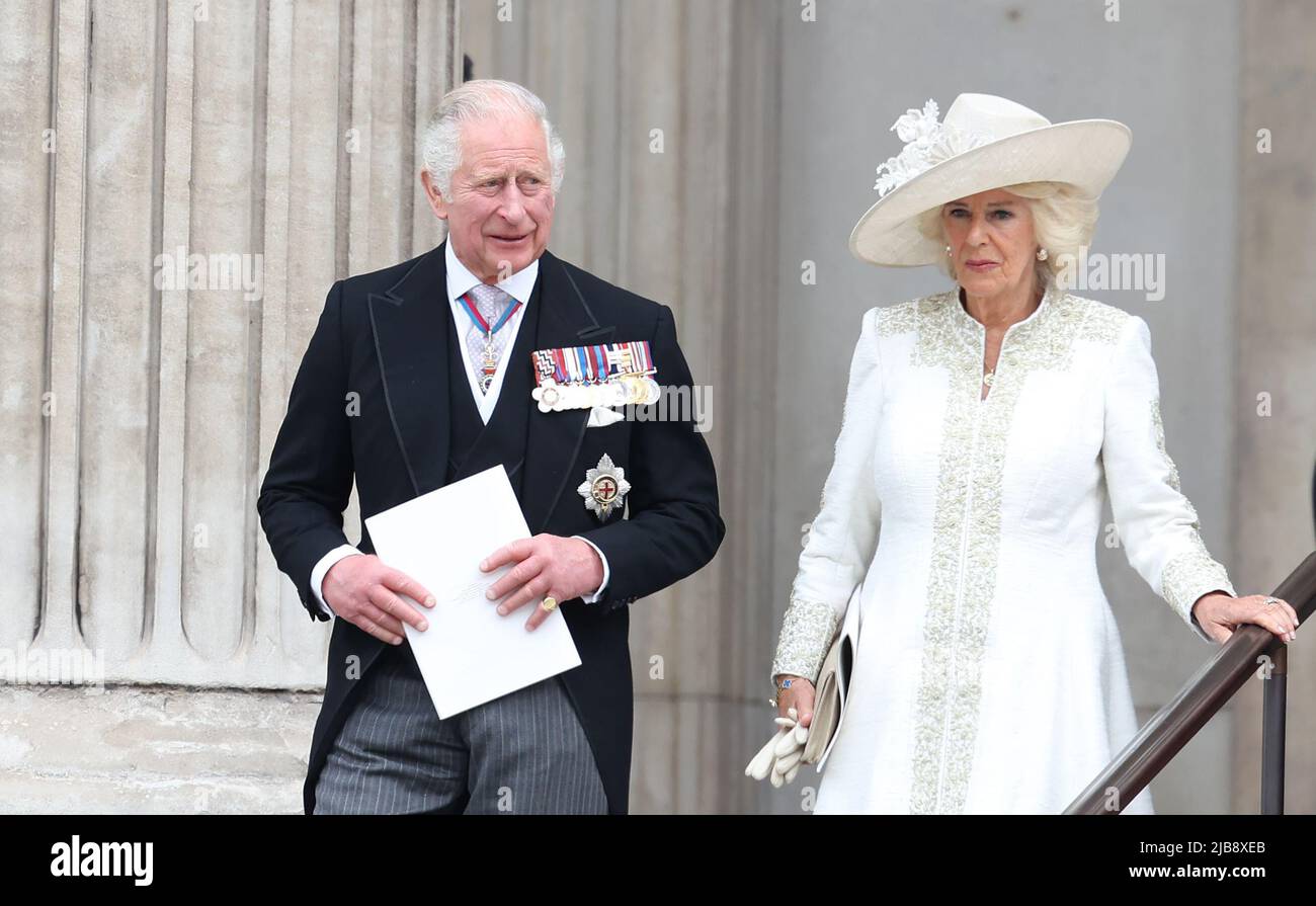 London, UK 3rd June, 2022 :  Charles, Prince of Wales and Camilla, Duchess of Cornwall attend a thanksgiving Service for HRH Queen Elizabeth II to celebrate her Platinum Jubilee at St Paul's Cathedral in London. Credit: James Boardman/Alamy Live News Stock Photo