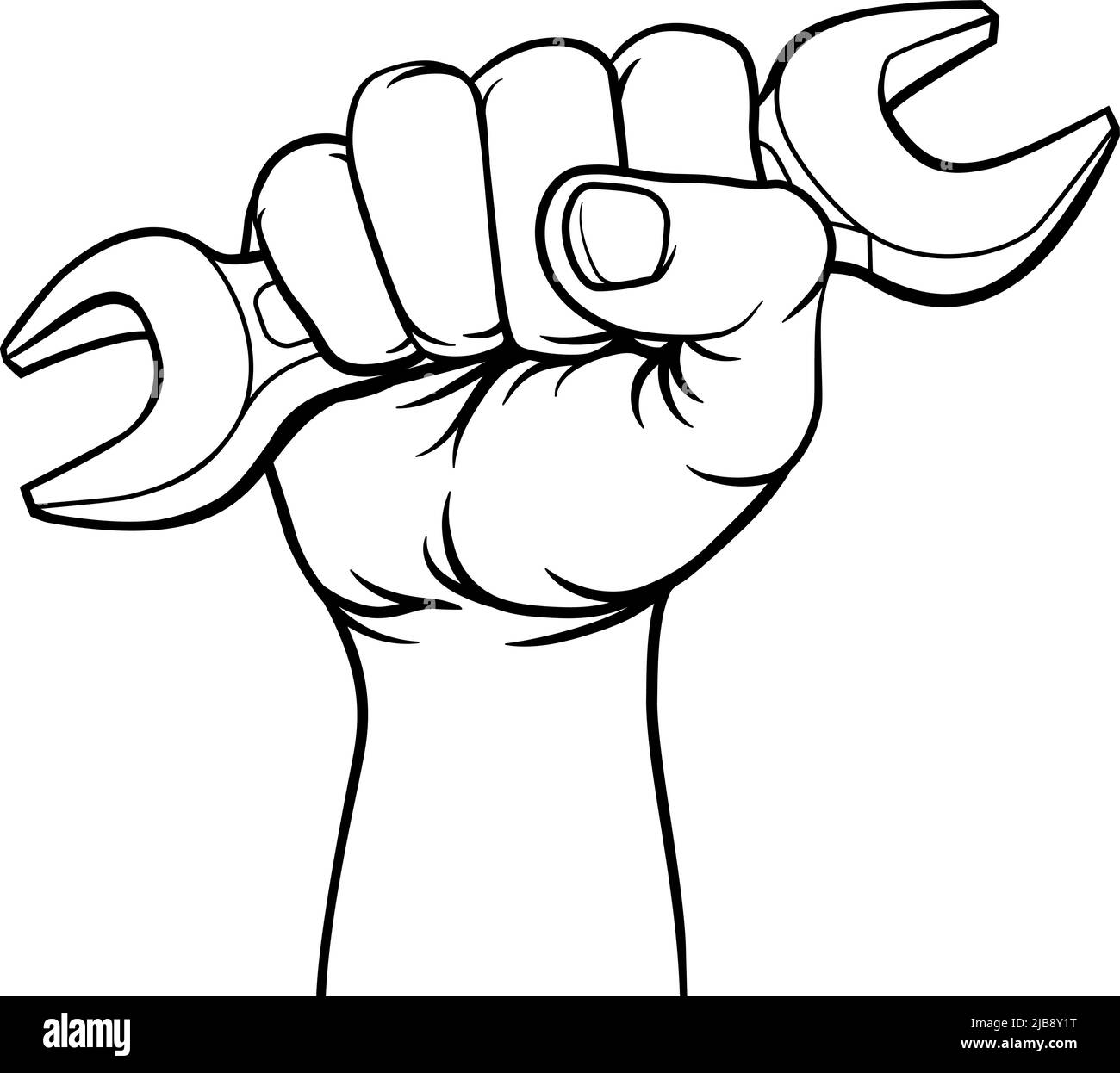 Fist Hand Holding Spanner Wrench Cartoon Concept Stock Vector
