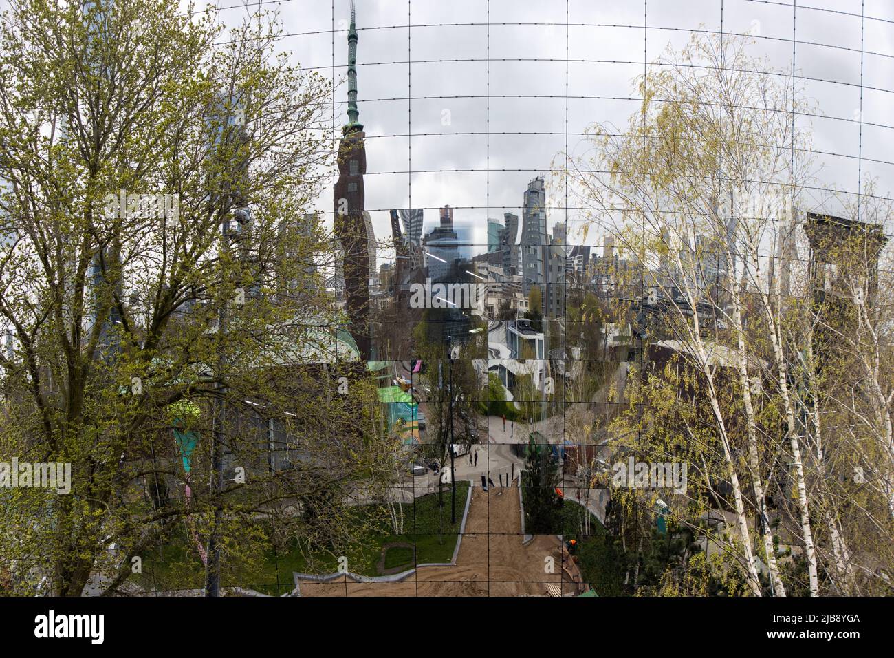 Mirrored skyline of Rotterdam at Boijmans van Beuningen art depot. Stock Photo