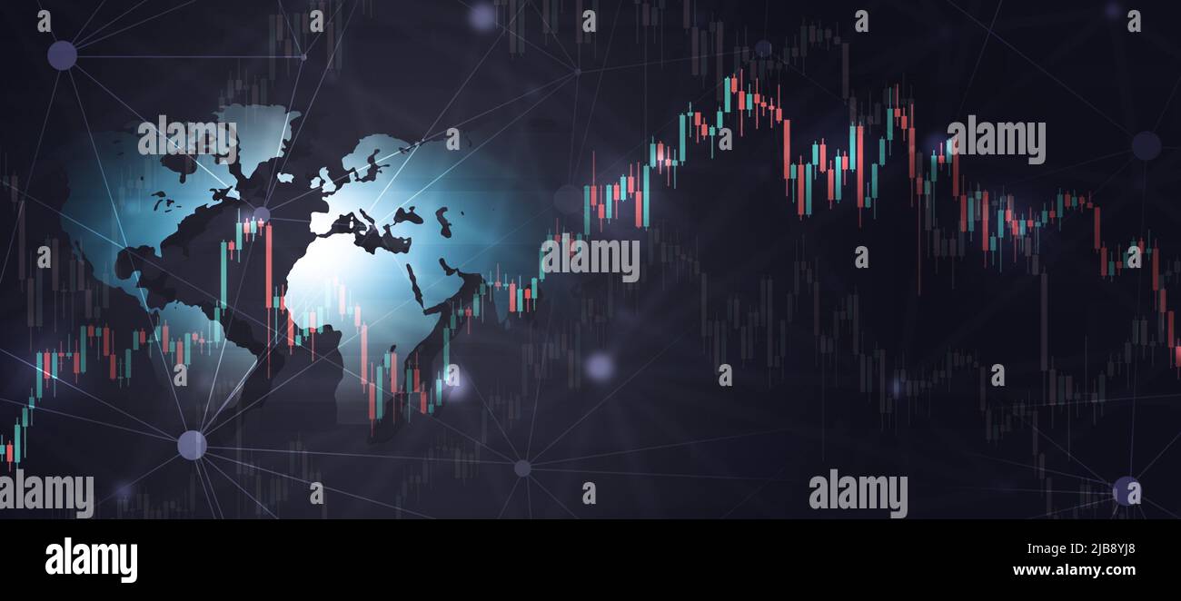 crypto and stock currency trading candles banner. finance market chart Stock Photo