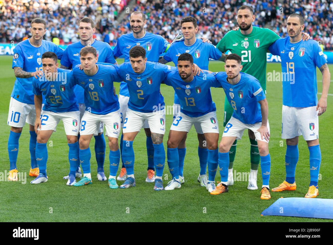 Players on Italy before the Italy v Argentina - Finalissima 2022 match at Wembley Stadium on June 1, 2022 in London, England.(MB Media) Stock Photo