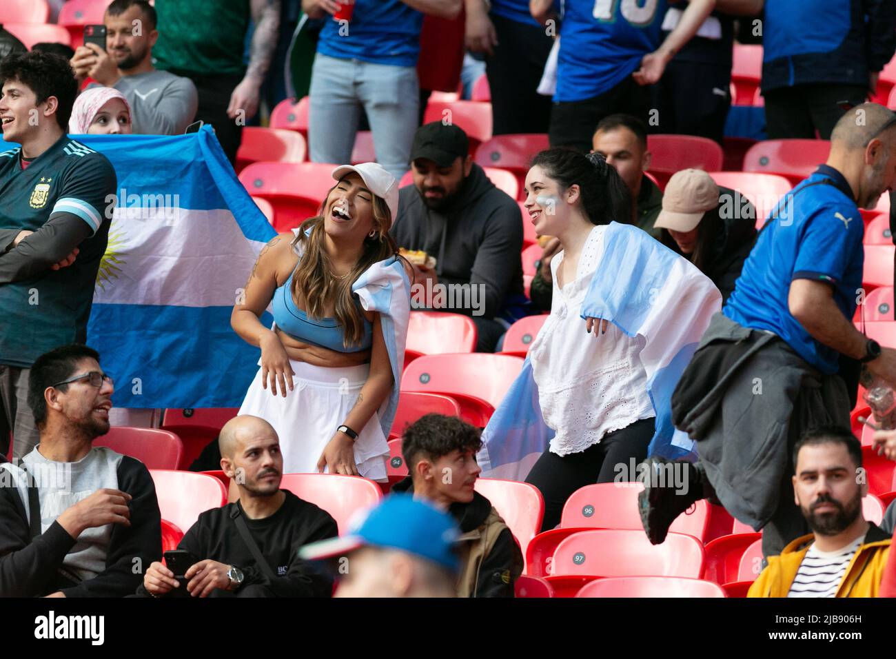 Supporters of Argentina prior the Italy v Argentina - Finalissima 2022 match at Wembley Stadium on June 1, 2022 in London, England.(MB Media) Stock Photo