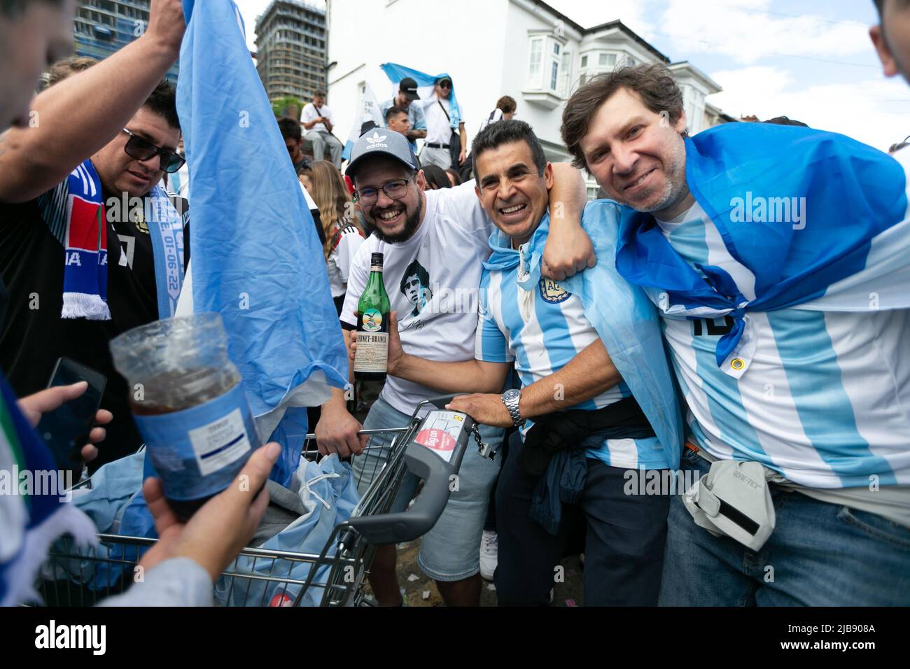 Supporters of Argentina arrive prior the Italy v Argentina - Finalissima 2022 match at Wembley Stadium on June 1, 2022 in London, England.(MB Media) Stock Photo