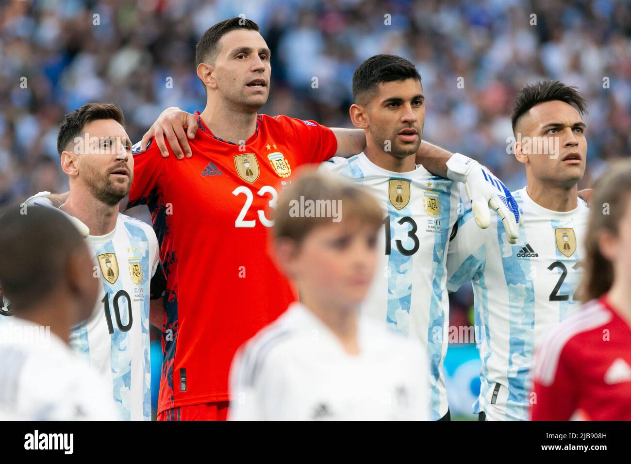 Argentina´s anthem before the Italy v Argentina - Finalissima 2022 match at Wembley Stadium on June 1, 2022 in London, England.(MB Media) Stock Photo