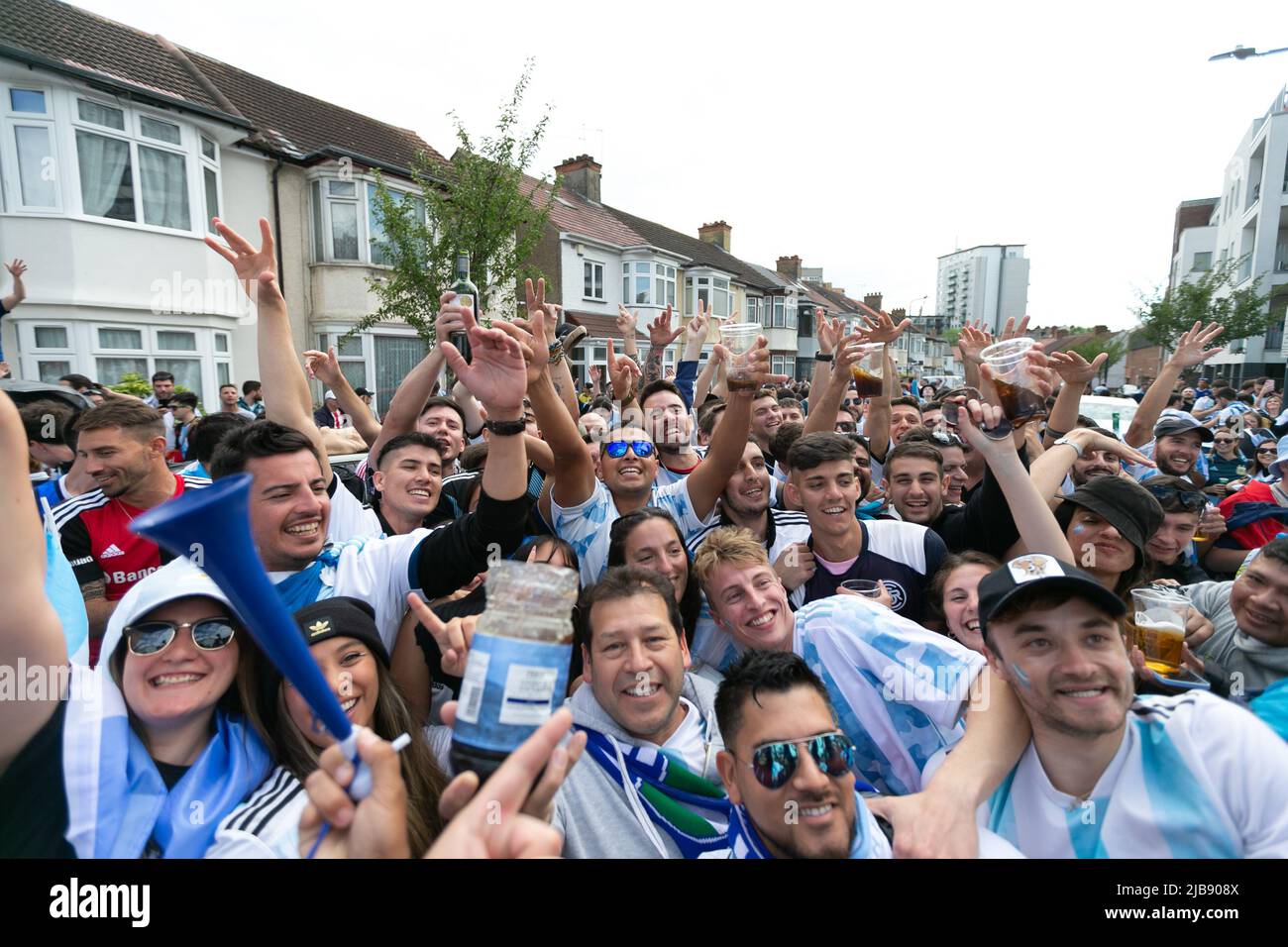 Supporters of Argentina arrive prior the Italy v Argentina - Finalissima 2022 match at Wembley Stadium on June 1, 2022 in London, England.(MB Media) Stock Photo