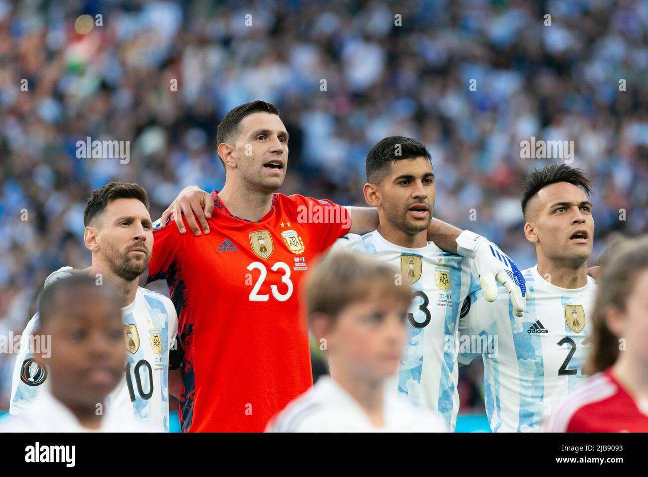 Argentina´s anthem before the Italy v Argentina - Finalissima 2022 match at Wembley Stadium on June 1, 2022 in London, England.(MB Media) Stock Photo