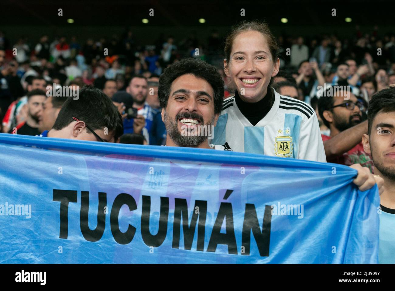 Supporters of Tucumán, Argentina after the Italy v Argentina - Finalissima 2022 match at Wembley Stadium on June 1, 2022 in London, England.(MB Media) Stock Photo