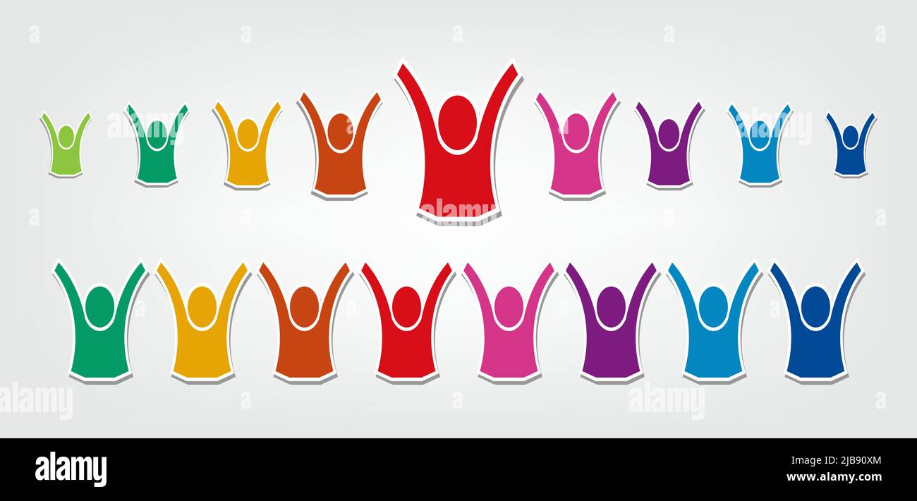 Group of eight people logo in a circle.Persons teamwork holding Stock