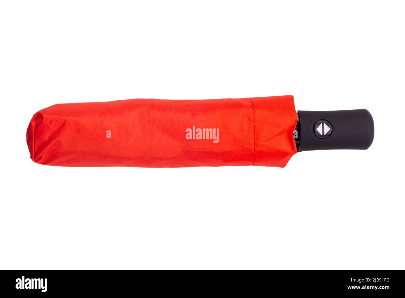 Folded red automatic umbrella isolated on white background. File contains clipping path. Stock Photo