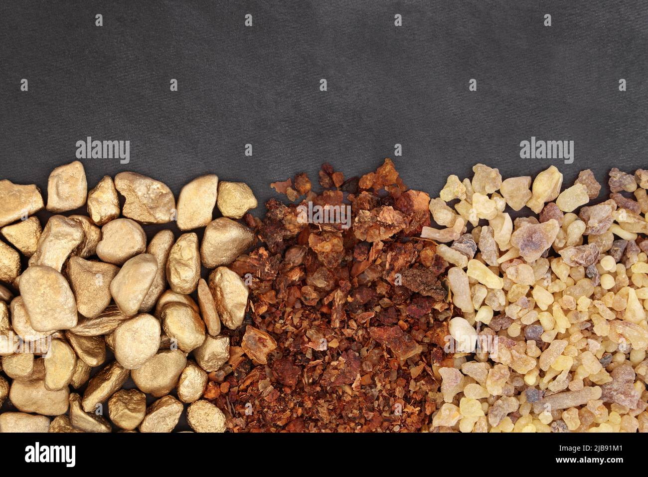 Gold frankincense and myrrh. Christian religious symbols given to Jesus