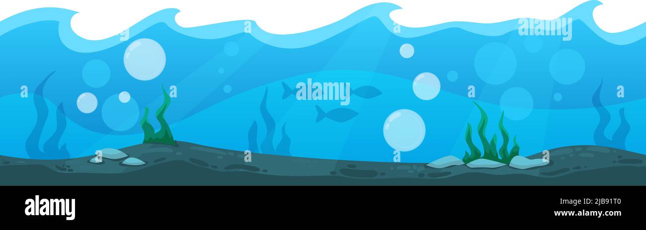 Cartoon landscape for game user interface with blue sea or ocean bottom vector illustration Stock Vector