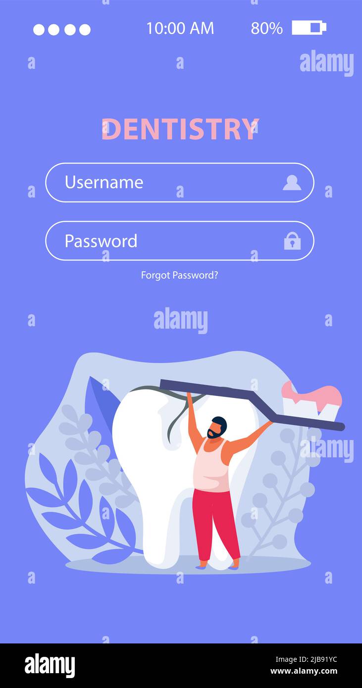 Dental health flat vertical background with login form and male