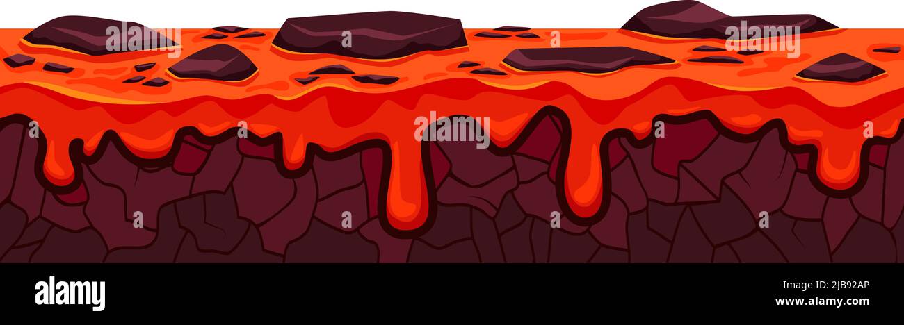 Game user interface landscape with cracked ground and molten magma cartoon vector illustration Stock Vector