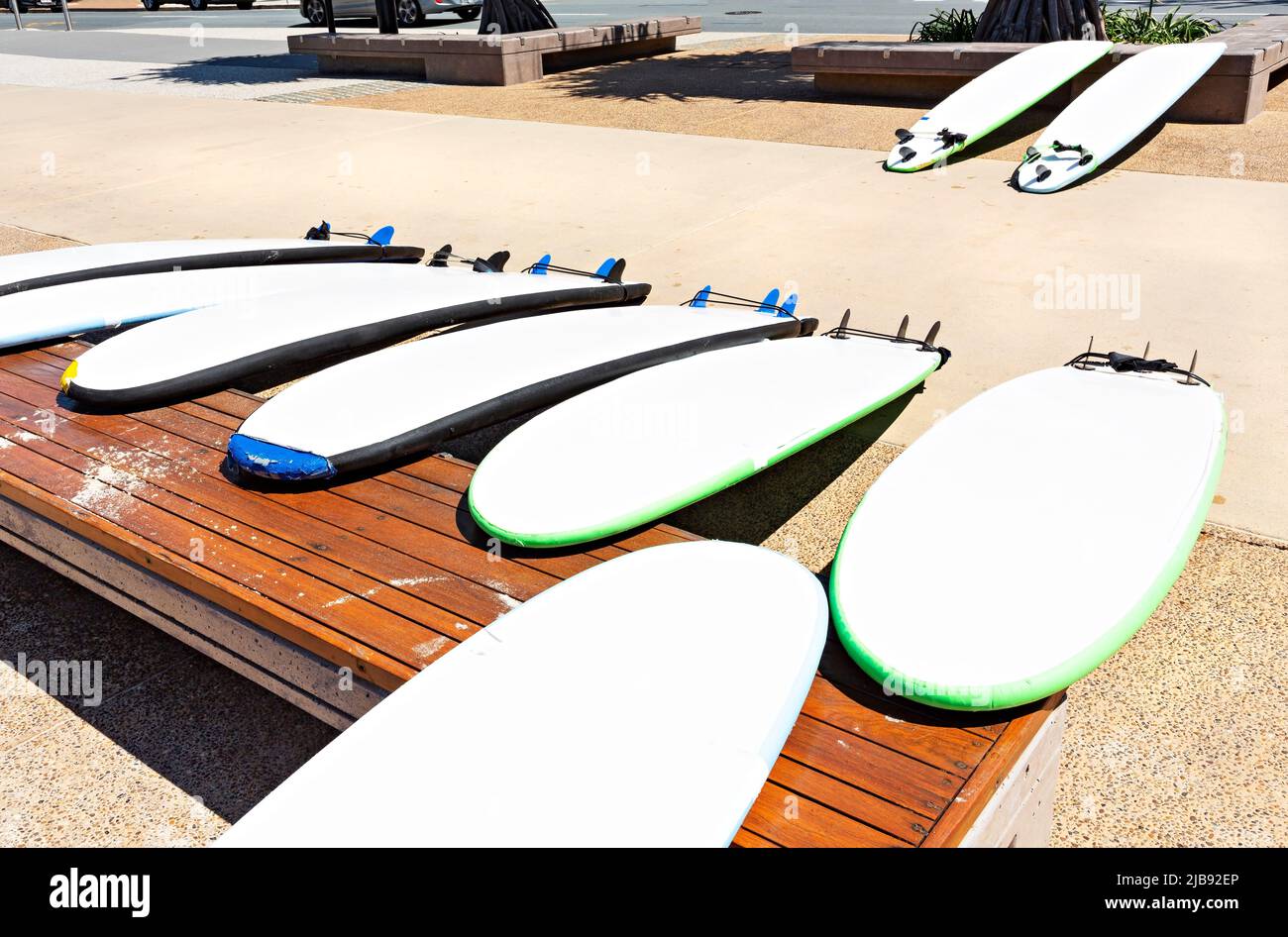 Queensland Australia /  Surfboards and instruction for hire in Surfers Paradise. Stock Photo