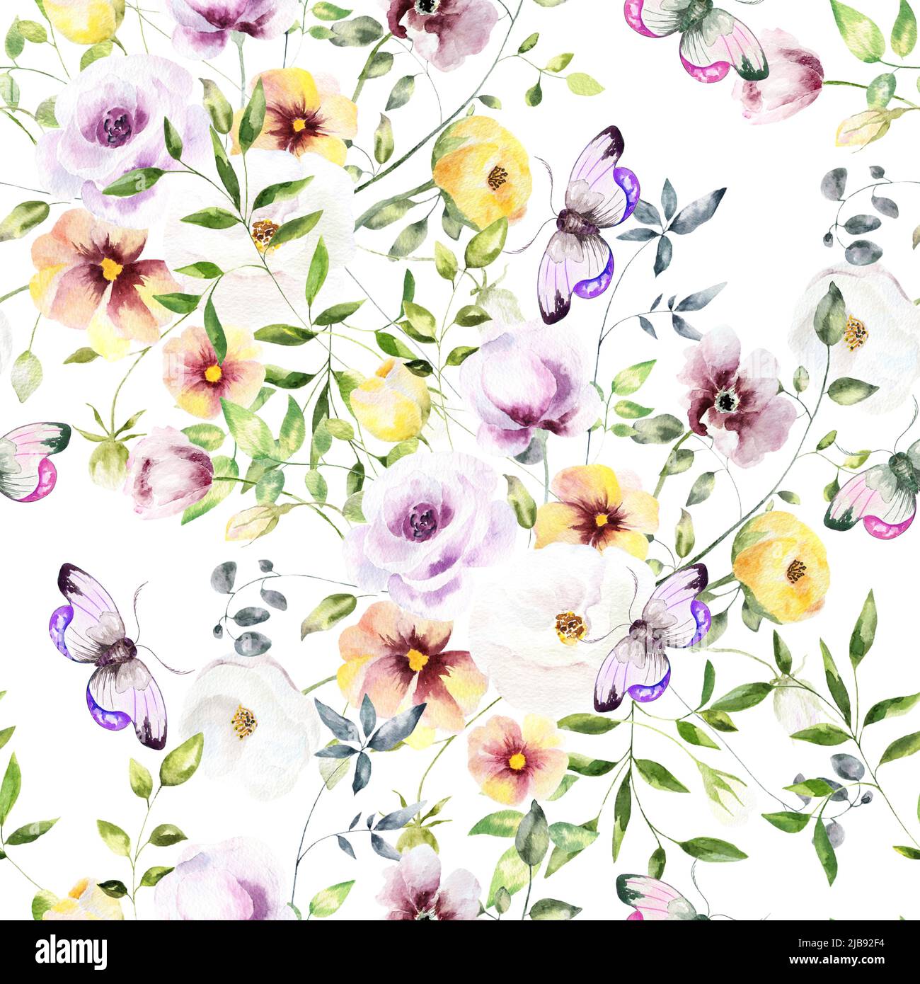 Hand drawn watercolor seamless pattern of bugs .Mixed media art Stock ...