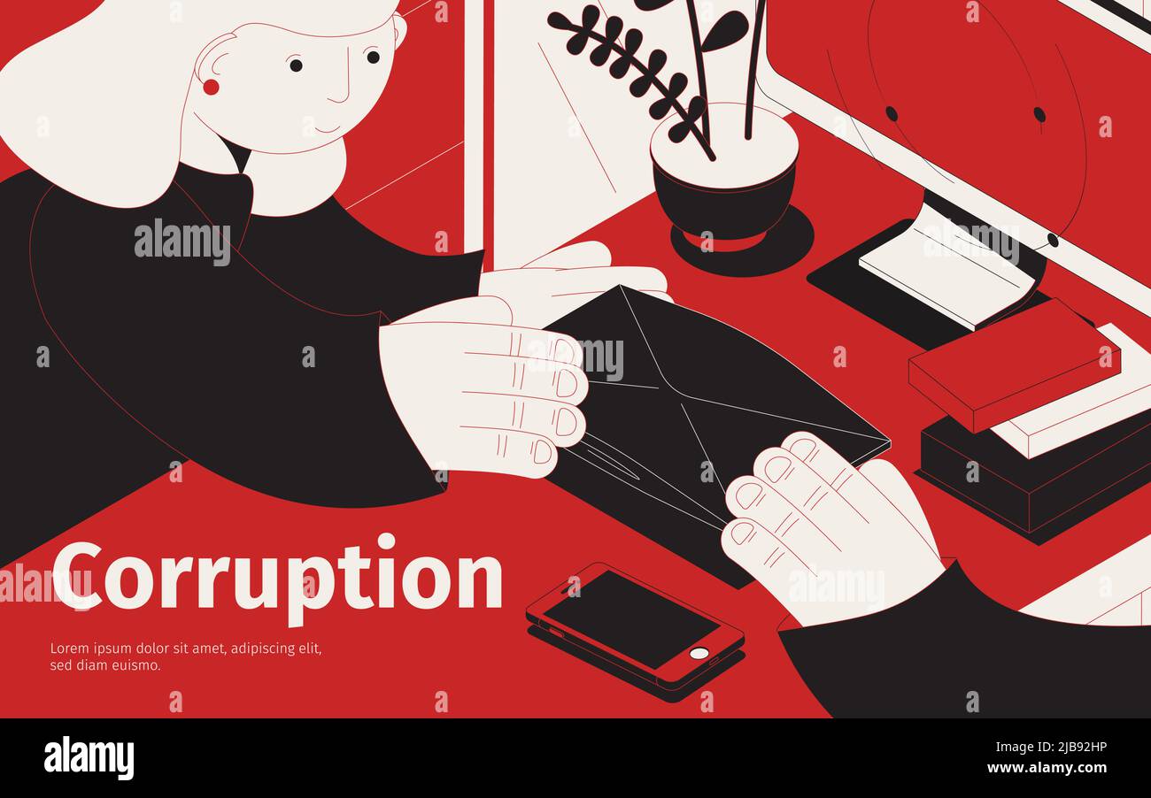 Corruption isometric composition with person giving a bribe in envelope vector illustration Stock Vector
