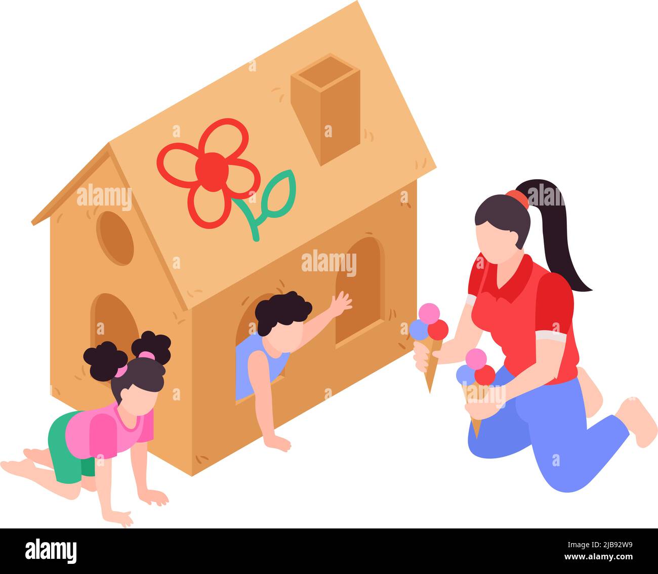 Children playing with parents on kids playground with game equipment.  Isometric cartoon vector illustration with 3d little people. Playground  isometry with swing and slide Stock Vector Image & Art - Alamy