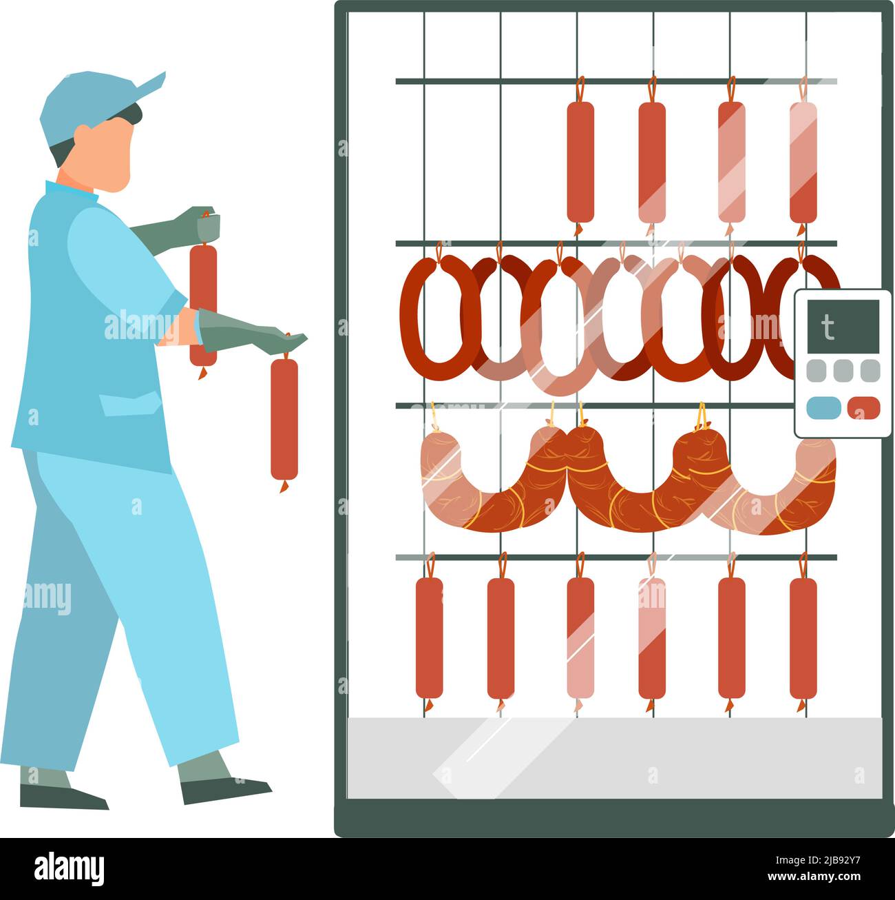 Meat processing plant flat composition with factory kitchen equipment