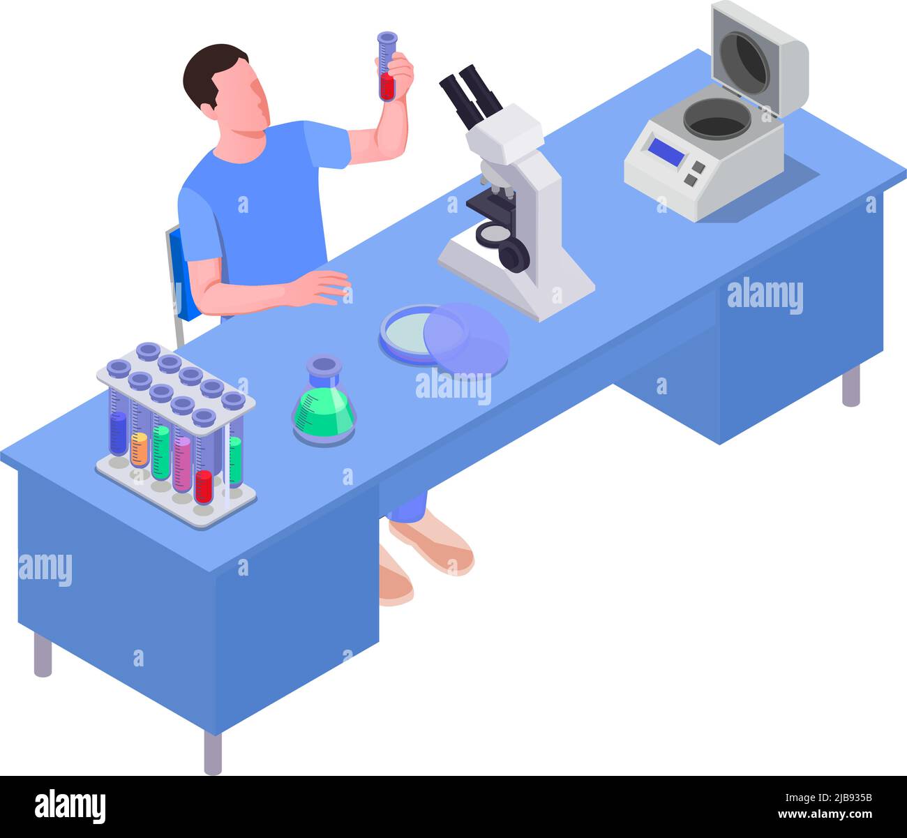 Isometric icon with science laboratory worker at desk 3d vector illustration Stock Vector