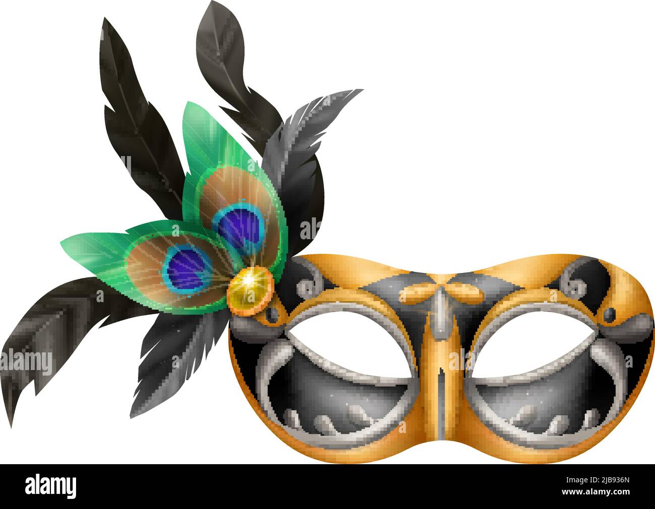 Realistic carvinal mask composition with isolated image of masquerade mask with peacock feathers vector illustration Stock Vector