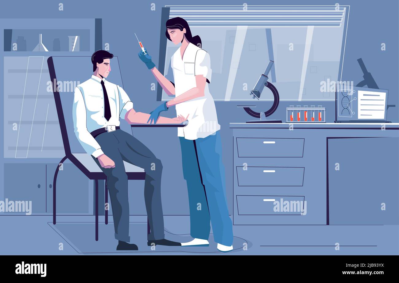 Blood tests flat composition with indoor clinic laboratory interior