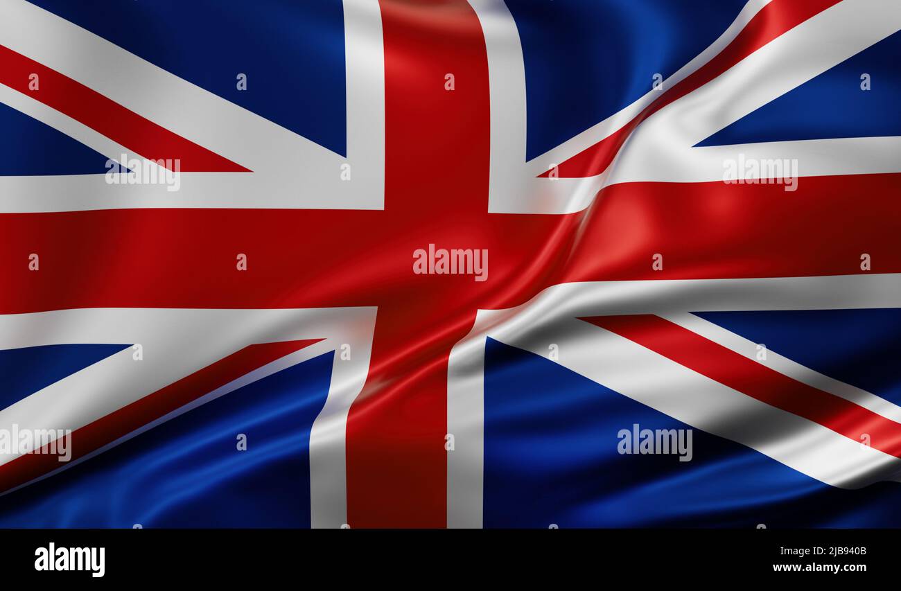 United Kingdom national flag full screen background, silk farbric, close up waving in the wind Stock Photo