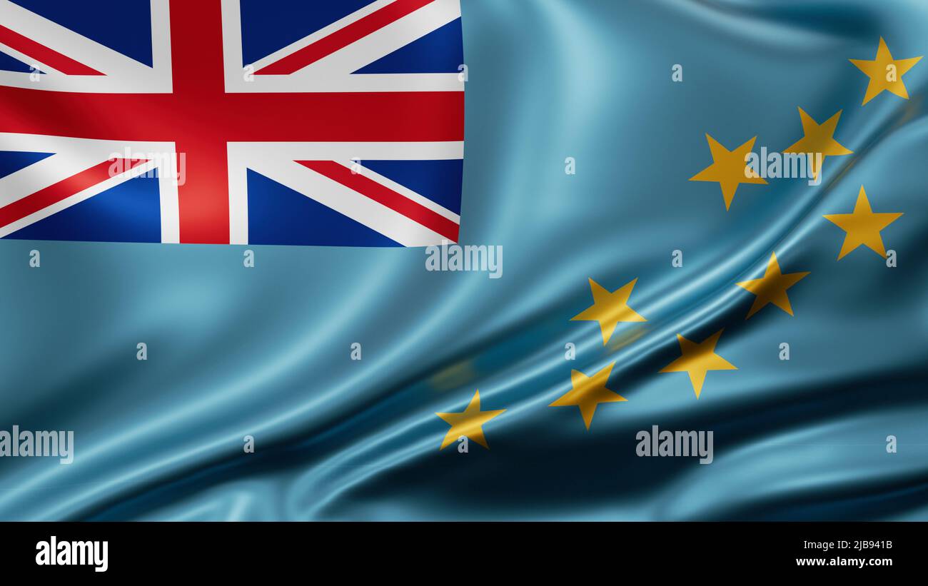 Tuvalu national flag full screen background, silk farbric, close up waving in the wind Stock Photo