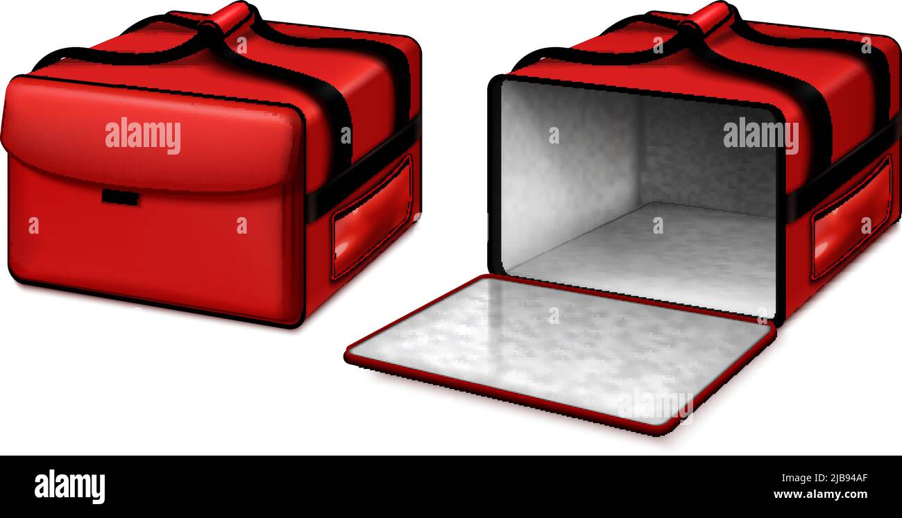 Hot food delivery courier thermal insulated pizza bag opened and closed