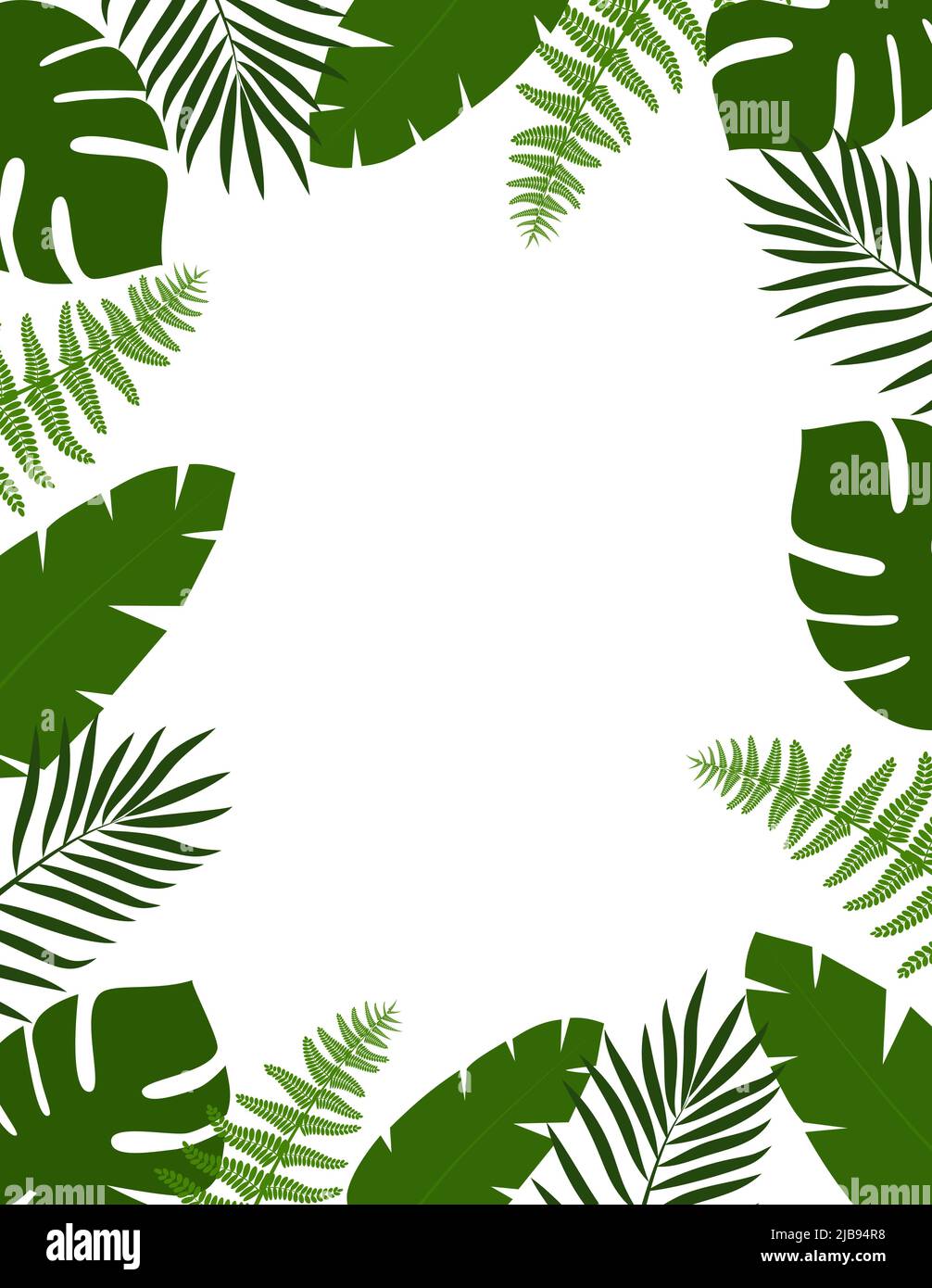 Green summer tropical background with exotic palm leaves and plants ...