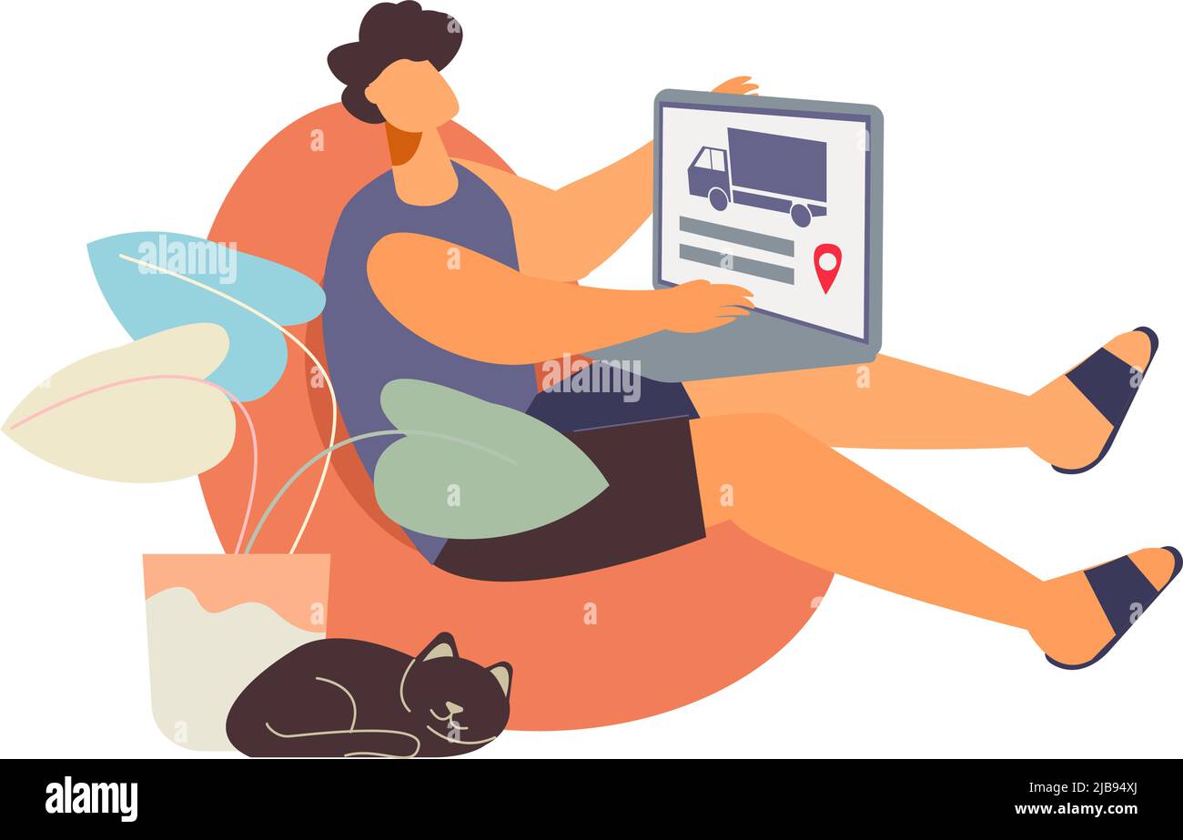 Flat character ordering goods in online store with home delivery flat vector illustration Stock Vector