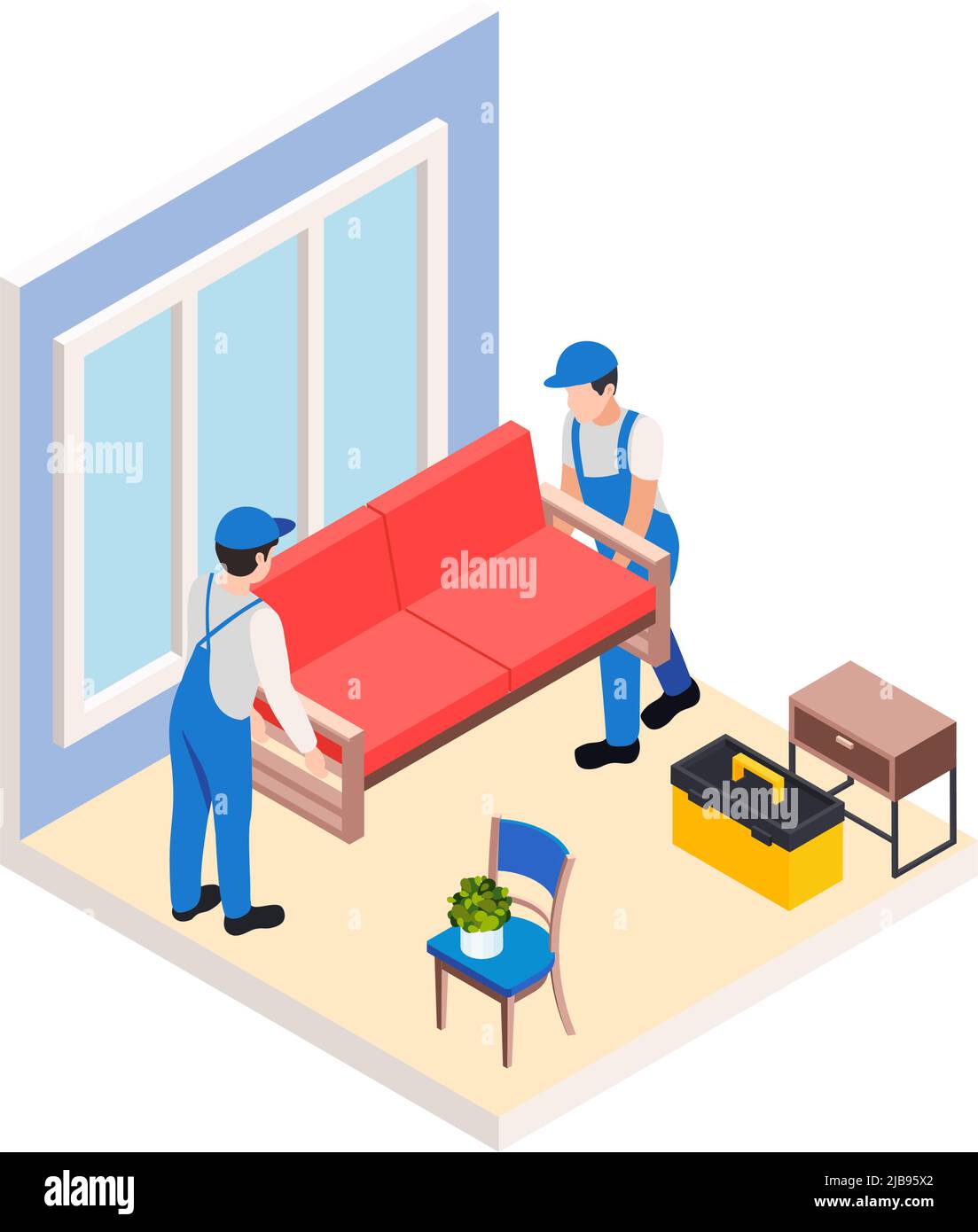 Renovation repair works isometric composition with characters of two ...